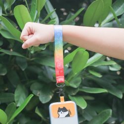 彩虹漸層萬用小掛繩（附贈可愛貓咪手機夾片）